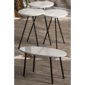 USLUCAN ALIŞVERİŞ Zigon Sehpa Ve Orta Sehpa Set Metal Elips Beyaz