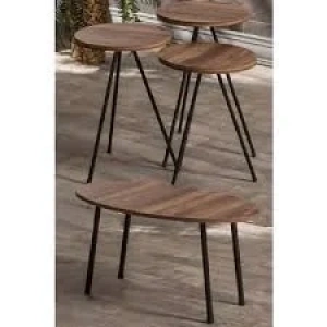 USLUCAN ALIŞVERİŞ Zigon Sehpa Ve Orta Sehpa Set Metal Elips Ceviz