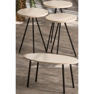 USLUCAN ALIŞVERİŞ Zigon Sehpa Ve Orta Sehpa Set Metal Elips Krem