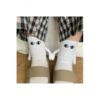 Beyaz Mıknatıslı Elele Tutuşan Arkadaşlık Kanka Çift Çorap 1 Adet