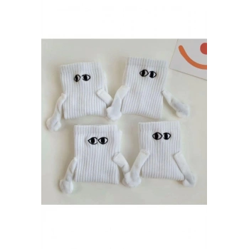 2li Beyaz Mıknatıslı El Ele Tutuşan Çorap Arkadaşlık Moda Spor Çorabı