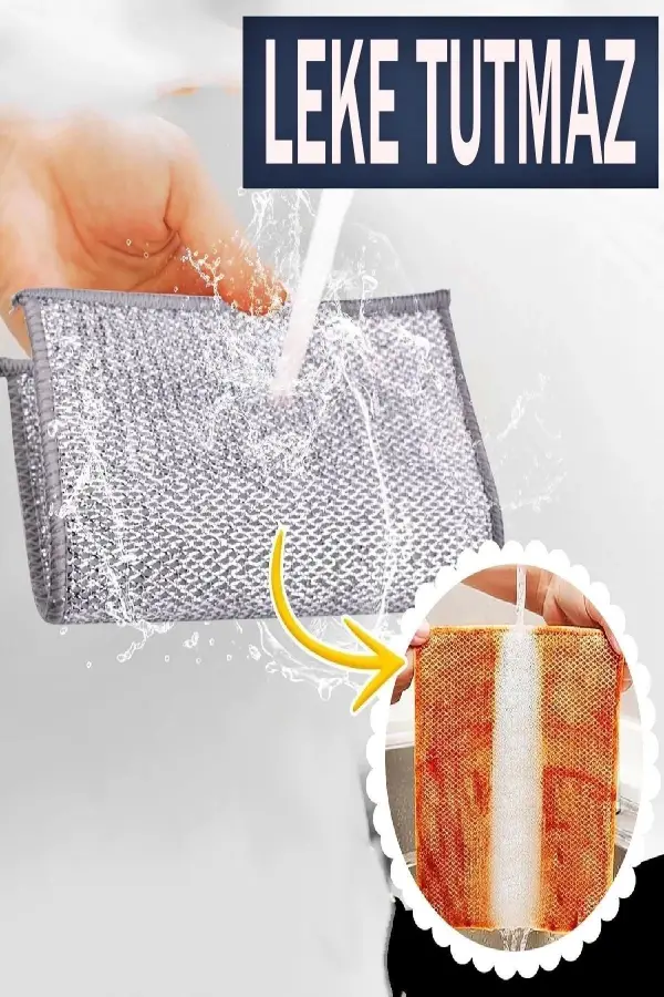 3 Adet Çift Katlı İnox Tel Bulaşık Bezi  Çok Amaçlı Temizlik Ve Ovalama Bezi