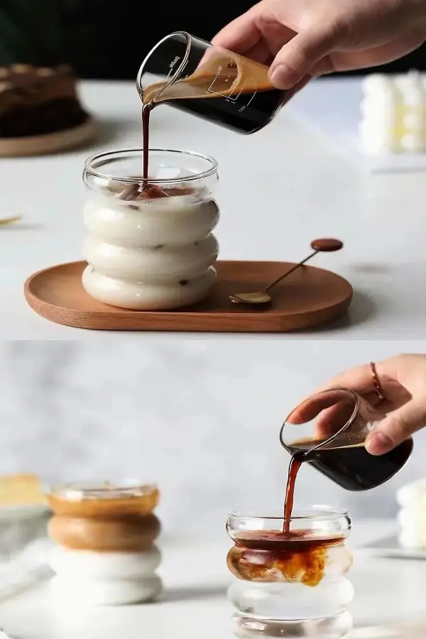 2li Pipetli Şeritli Cam Bardak Dalgalı Kahve Sunum Meşrubat Bardağı Dekoratif 300 ml Bardak Seti