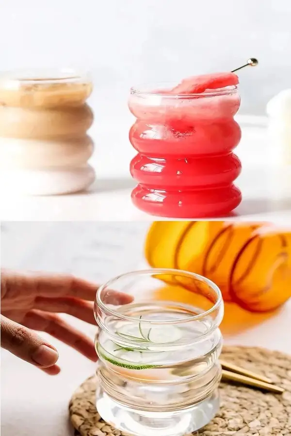 2li Pipetli Şeritli Cam Bardak Dalgalı Kahve Sunum Meşrubat Bardağı Dekoratif 300 ml Bardak Seti