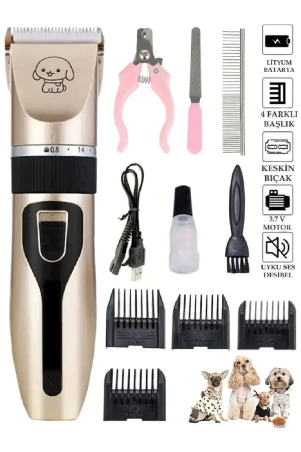10 In 1 Ayarlanabilir Şarjlı Kedi Köpek Tıraş Makinesi Pet Evcil Hayvan Tüy Kesme Aparatlı