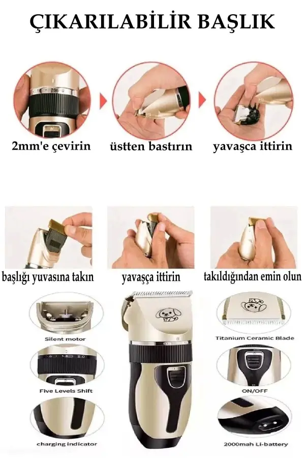 10 In 1 Ayarlanabilir Şarjlı Kedi Köpek Tıraş Makinesi Pet Evcil Hayvan Tüy Kesme Aparatlı