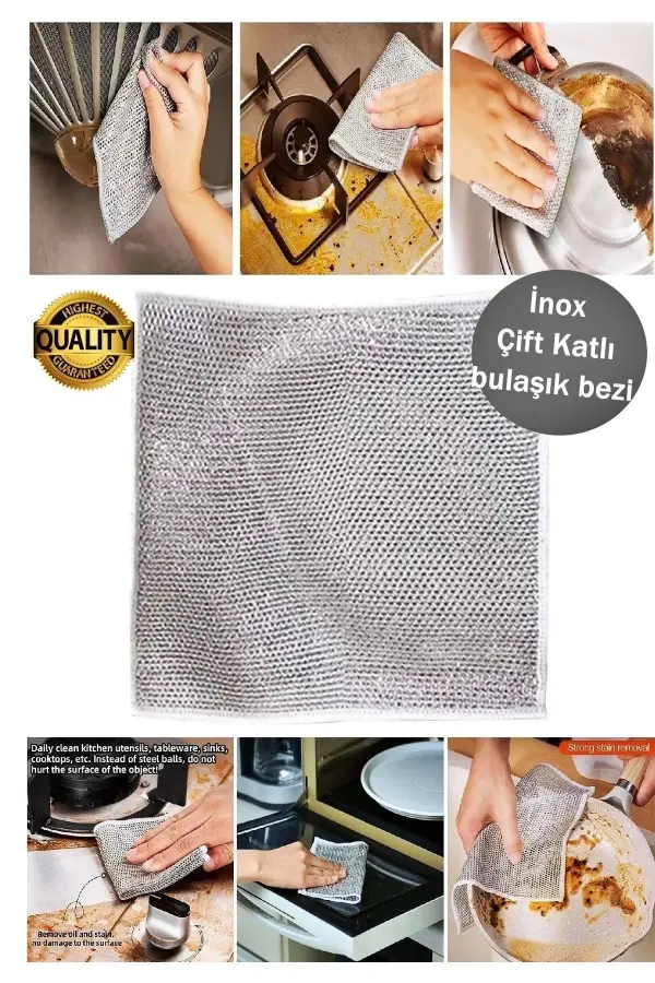 1 Adet Çift Katlı İnox Tel Bulaşık Bezi  Çok Amaçlı Temizlik Ve Ovalama Bezi