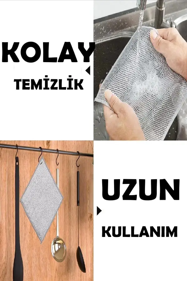 1 Adet Çift Katlı İnox Tel Bulaşık Bezi  Çok Amaçlı Temizlik Ve Ovalama Bezi
