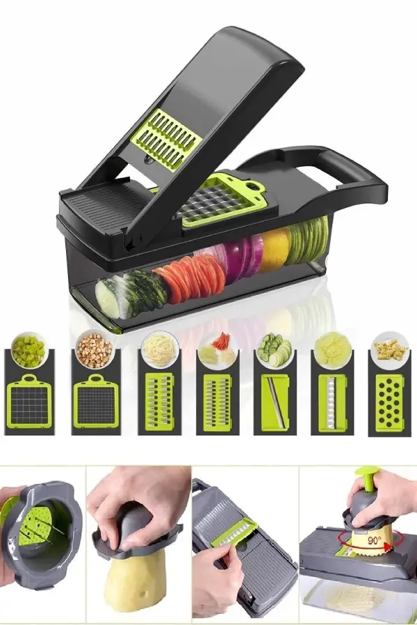 Rendeleme 13 Parça Hazneli Sebze Doğrayıcı Dilimleyici Kesici Çok Fonksiyonlu Rende Seti