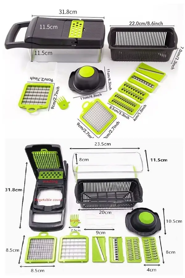 Rendeleme 13 Parça Hazneli Sebze Doğrayıcı Dilimleyici Kesici Çok Fonksiyonlu Rende Seti