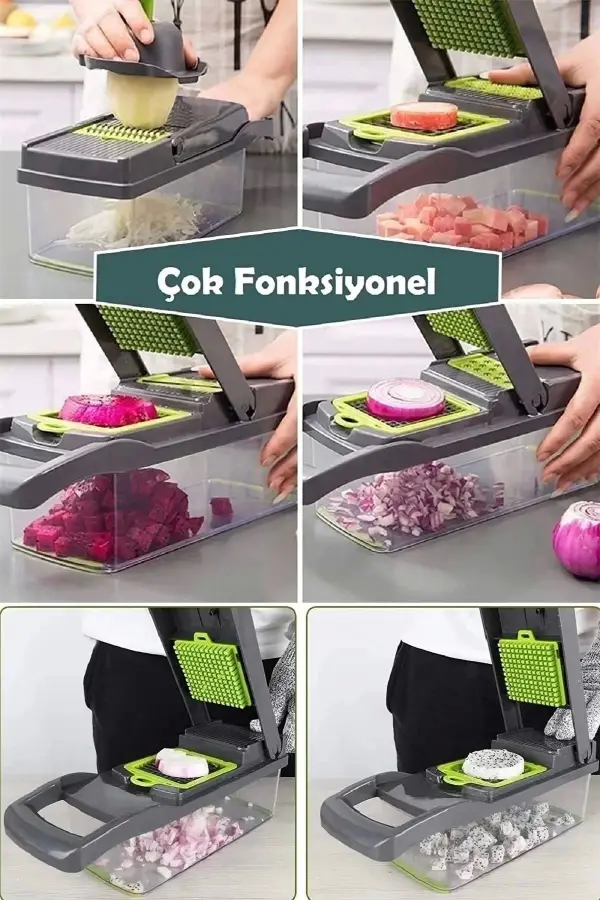 304 Çelik Chopper Rendeleme Çok Fonksiyonlu 13 Parça Hazneli Sebze Doğrayıcı Dicer Dilimleyici Kesic