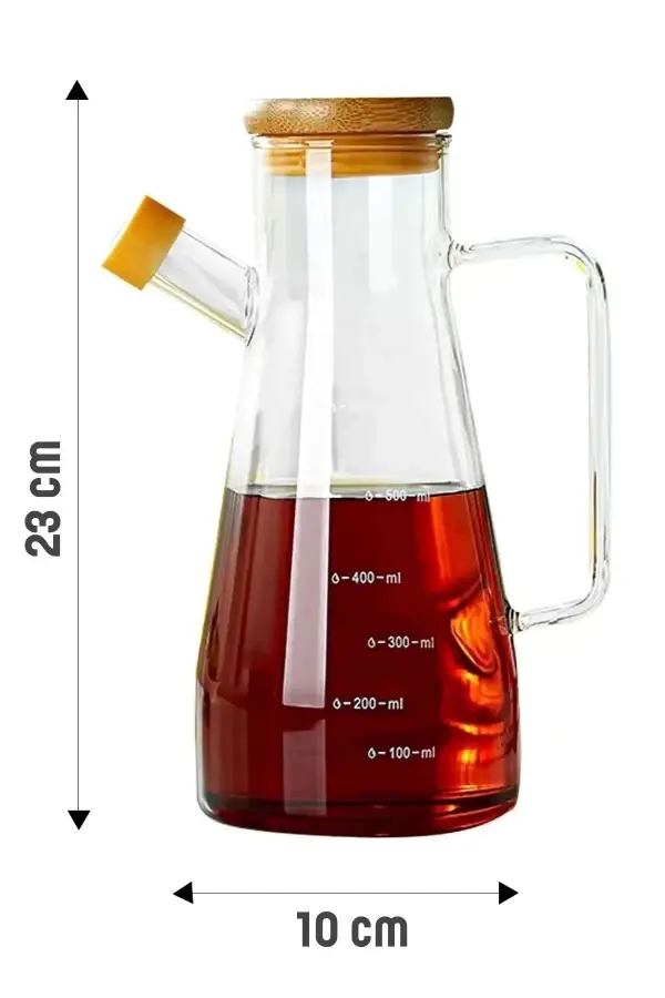 2li Bambu Kapaklı Cam Yağdanlık Vakumlu Borosilikat Cam Sirkelik Zeytinyağı