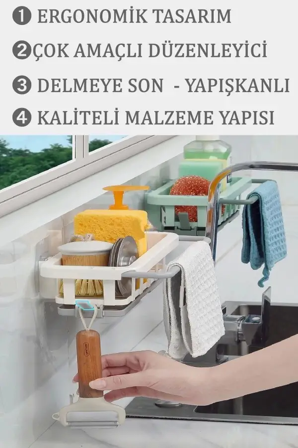Yapışkanlı Pratik Çok Amaçlı Mutfak Banyo Lavabo Düzenleyici Askılı Organizer Sıvı Sabunluk