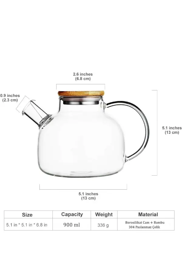 %100 Bambu Kapaklı Borosilikat Süzgeçli Çaycı Yüksek Isıya Dayanıklı Zarif Çaycı Demliği