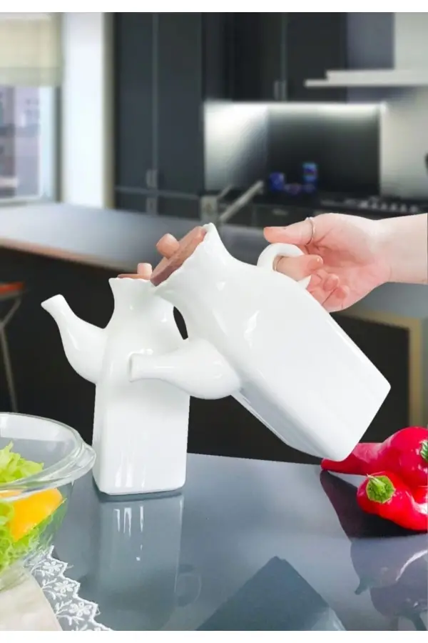 2 Adet Bambu Kapaklı Porselen Kare Yağdanlik &sirkelik