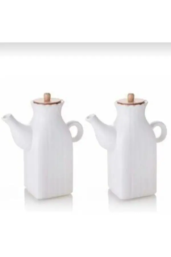 2 Adet Bambu Kapaklı Porselen Kare Yağdanlik &sirkelik