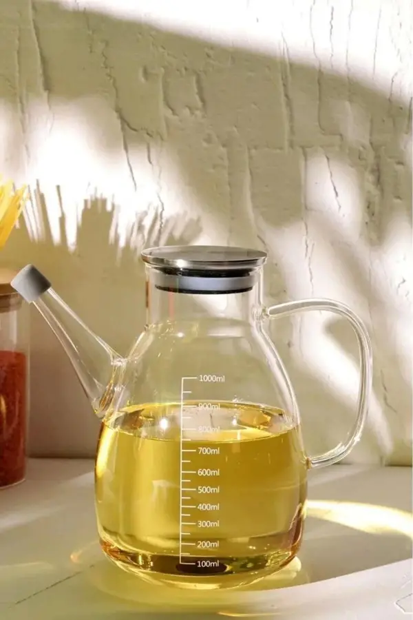 Vakumlu Metal Kapak Borosilikat Termis Cam Yağlık 1000 ml Ergonomik Tasarım Damlatmaz Ve Akıtmama Öz