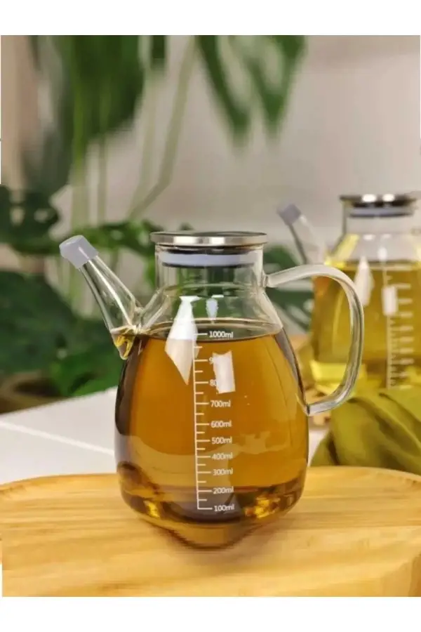 Vakumlu Metal Kapak Borosilikat Termis Cam Yağlık 1000 ml Ergonomik Tasarım Damlatmaz Ve Akıtmama Öz