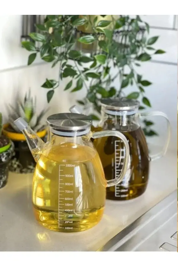 Vakumlu Metal Kapak Borosilikat Termis Cam Yağlık 1000 ml Ergonomik Tasarım Damlatmaz Ve Akıtmama Öz