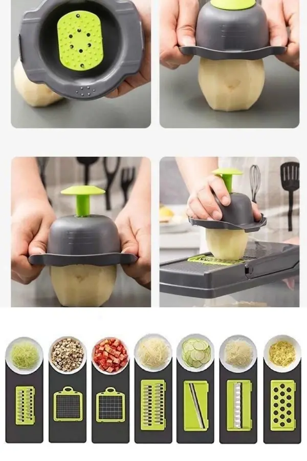 13 Parçalı Sebze Dilimleyici, Kesici Ve Soğan Doğrayıcı Seti Çok Fonksiyonlu Hazneli El Rendesi