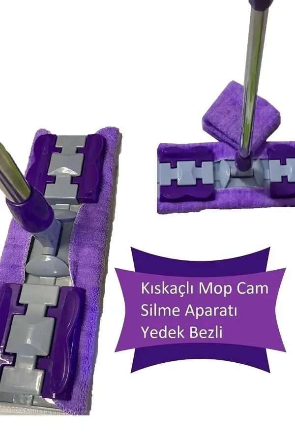 Teleskopik Mikrofiber Mop Paspas Yedek Bezli Fayans Parke Temizleyici Mop Paspas Kıskaçlı Cam Silme