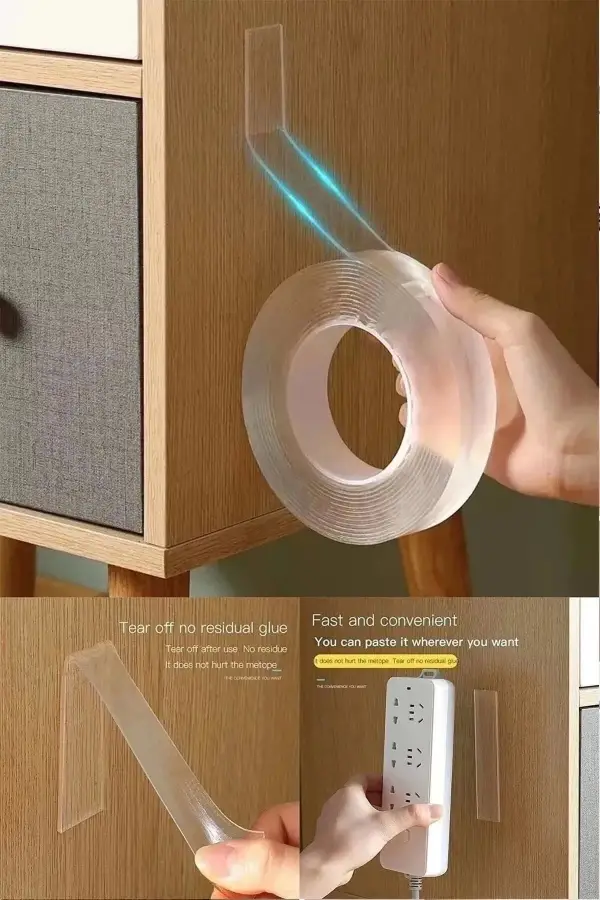 2li Çift Taraflı Nano Bant Süper Güçlü Şeffaf Yapışkanlı Tekrar Kullan Duvar Çerçeve Bandı 1mm-3m Yü