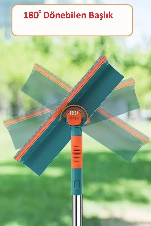 Cam Silme Aparatı Teleskopik Çift Yönlü Pratik 180 Derece Döner Pencere Cam Temizleyici Çekpas