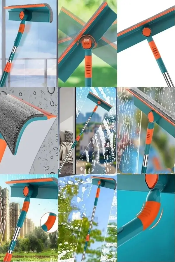 Home Teleskopik Çift Yönlü Pratik Cam Silme Aparatı 180 Derece Döner Pencere Cam Temizleyici