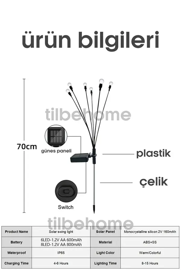 6 Ledli Solar Bahçe Işıkları Renkli Dış Mekan Peyzaj Bahçe Çiti Güneş Enerjili Süs Lambalar