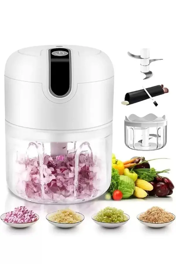 Çelik 3 Bıçaklı Şarjlı Mini El Rondosu 250 Ml Mutfak Robotu Hazneli Rondo Sebze Et Doğrayıcı Rende