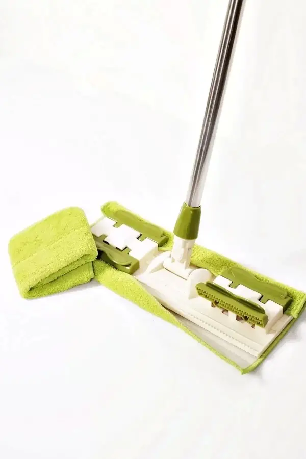 Sihirli Mop Yedek Bez Hediyeli 180°dönebilen Balkon Cam Silme Mopu Yer Mopu Fayans Yeşil Renk Duvar