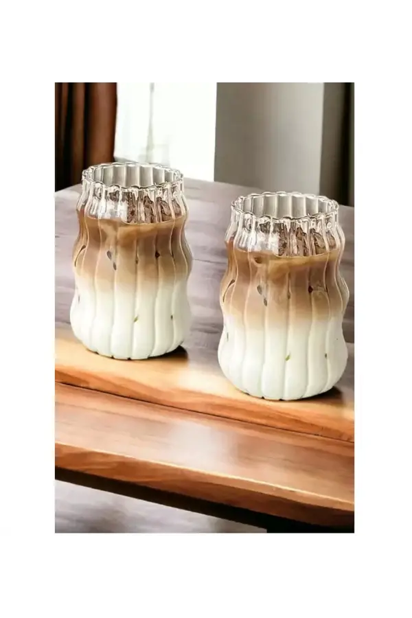 2li Pipetli Sukabağı Şekli Latte Bardak Seti Iskandinav Tarz Cam Bardak Kahve Kokteyl Sunum Bardağı