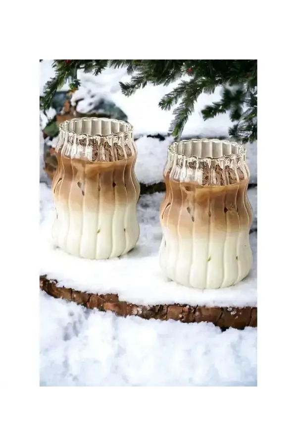 2li Pipetli Sukabağı Şekli Latte Bardak Seti Iskandinav Tarz Cam Bardak Kahve Kokteyl Sunum Bardağı