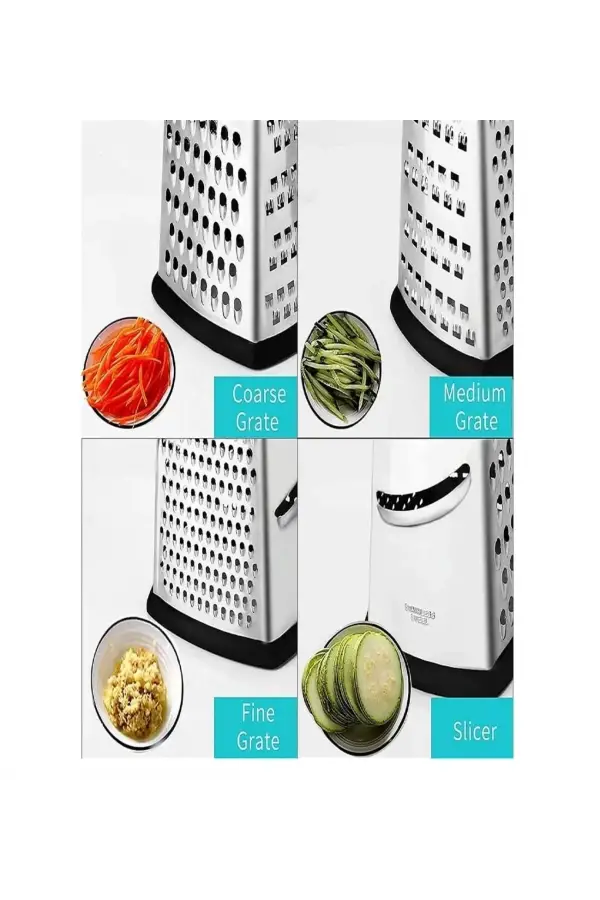Büyük Boy Çelik Rende Silikon Tabanlı 4 Fonksiyonlu Sarımsak Kereviz Peynir Sebze Doğrayıcı Rende