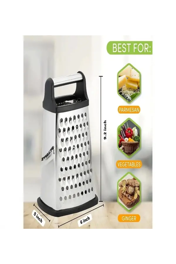 Büyük Boy Çelik Rende Silikon Tabanlı 4 Fonksiyonlu Sarımsak Kereviz Peynir Sebze Doğrayıcı Rende