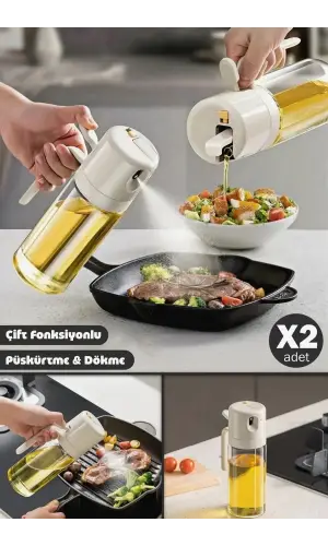 2li Çift Fonksiyonlu Cam Yağdanlık 550ml Zeytinyağı Sıvıyağ Şişesi Airfryer Sprey Yağlık Sirkelik