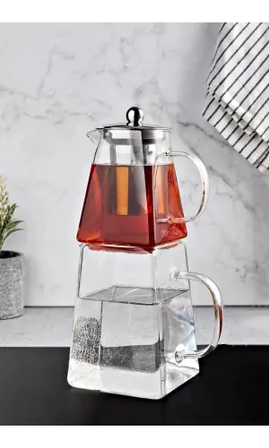 Kare Borosilikat Cam Çaydanlık Takımı 1500ml