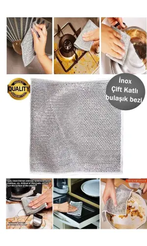 1 Adet Çift Katlı İnox Tel Bulaşık Bezi  Çok Amaçlı Temizlik Ve Ovalama Bezi