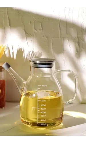 Vakumlu Metal Kapak Borosilikat Termis Cam Yağlık 1000 ml Ergonomik Tasarım Damlatmaz Ve Akıtmama Öz