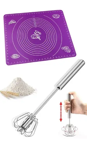 Basmalı Çelik Çırpıcı Tel Karıştırıcı Mikser Kek Hamur Açma Yoğurma Silikon Matı Ölçekli