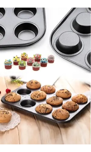 12li Siyah Muffin Kalıbı Seti Kek Pasta Kurabiye Cupcake Ideal Kek Kapsülü Döküm Kek Kalıbı Seti