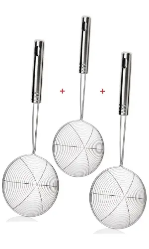 Çelik Kevgir Süzgeç 3 Adet Mutfak Patates Kızartma Yağ Süzgeci Paslanmaz Çelik Kepçe Kevgir Seti