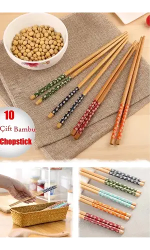 10 Çift Doğal Bambu Desenli Chopstick El Yapımı Pratik Yıkanabilir Çin Yemek Chopstick Çubukları