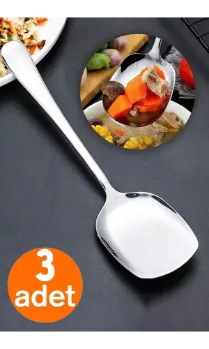 Servis Kaşığı Seti 3 Lü Paslanmaz Çelik Lüx Salata Börek Pasta Fırın Tavuk Patates Servis Kaşığı