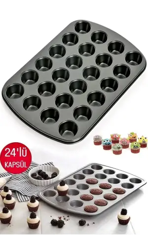 Muffin Kalıbı 24lü Fırın Mini Kek Browni Kekstra Kurabiye Kalıbı Cakecub Kapsülü Muffin Baking Pan