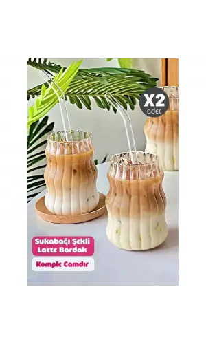 2li Pipetli Sukabağı Şekli Latte Bardak Seti Iskandinav Tarz Cam Bardak Kahve Kokteyl Sunum Bardağı
