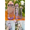 3lü Şeffaf Motivasyon Kokusuz Stickerlı Spor Suluk Matara Pipetli Taşınabilir Su Şişesi Soft Purple