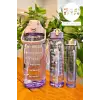 3lü Şeffaf Motivasyon Kokusuz Stickerlı Spor Suluk Matara Pipetli Taşınabilir Su Şişesi Soft Purple