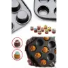 12li Siyah Muffin Kalıbı Seti Kek Pasta Kurabiye Cupcake Ideal Kek Kapsülü Döküm Kek Kalıbı Seti