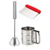 Basmalı Çelik Yumurta Çırpıcı + Basmalı Un Eleği + Hamur Kesme Spatula 3lü Pratik Mutfak Hamur Seti